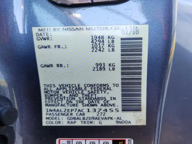 2010 NISSAN ALTIMA S  