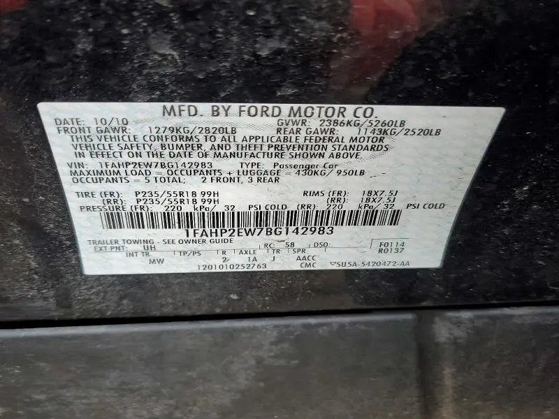 2011 FORD TAURUS 4D   