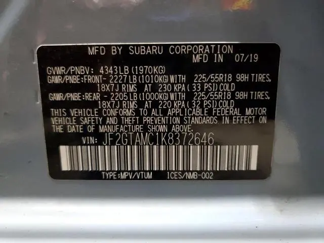 2019 SUBARU CROSSTREK LIMITED  