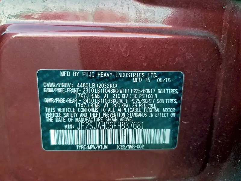 2015 SUBARU FORESTER 2.5I LIMITED  