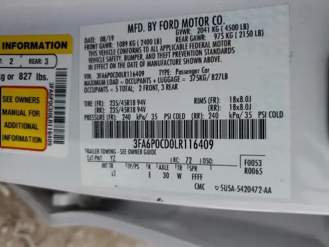2020 FORD FUSION SEL