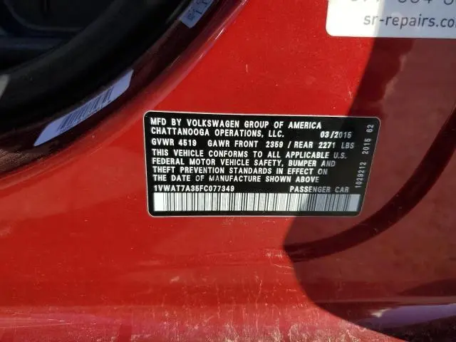 2015 VOLKSWAGEN PASSAT S