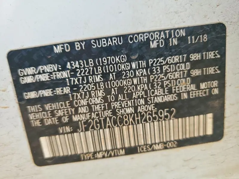 2019 SUBARU CROSSTREK PREMIUM  