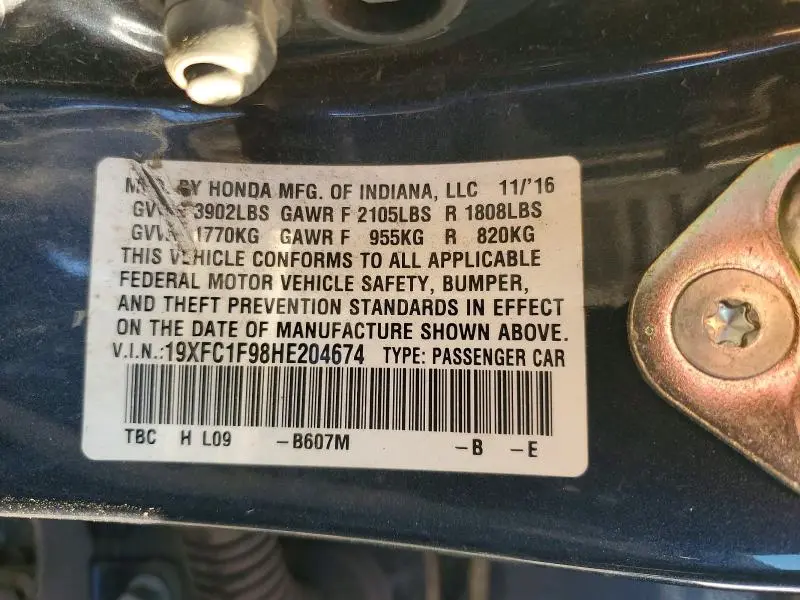 2017 HONDA CIVIC TOURING  