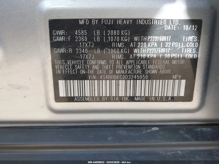 2013 SUBARU OUTBACK 2.5I LIMITED