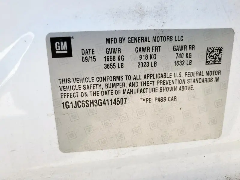 2016 CHEVROLET SONIC LT  