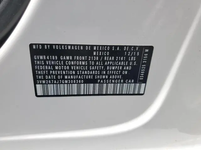 2016 VOLKSWAGEN JETTA S  