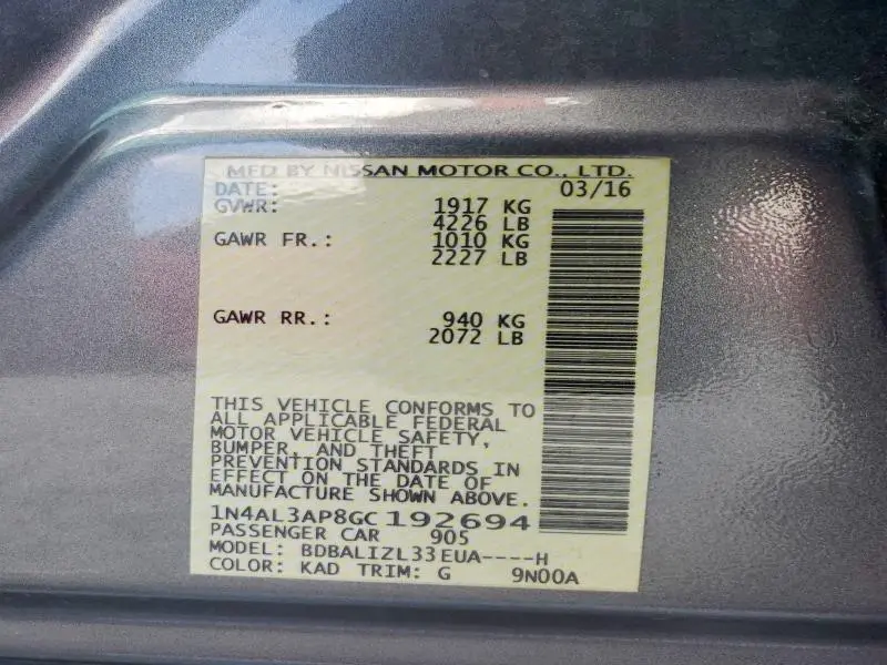 2016 NISSAN ALTIMA 2.5 SV  