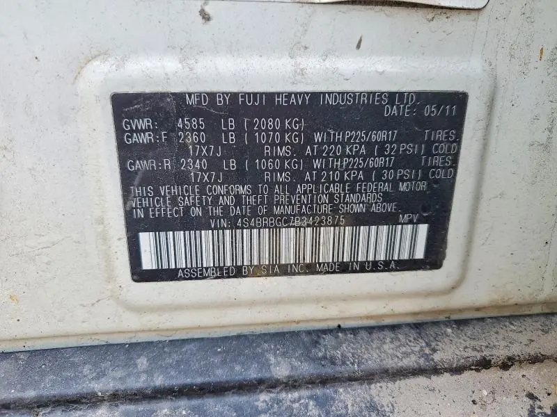 2011 SUBARU OUTBACK 2.5I PREMIUM  