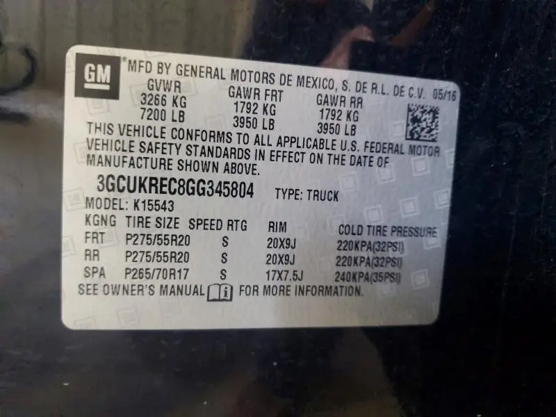 2016 CHEVROLET SILVERADO K1500 LT  