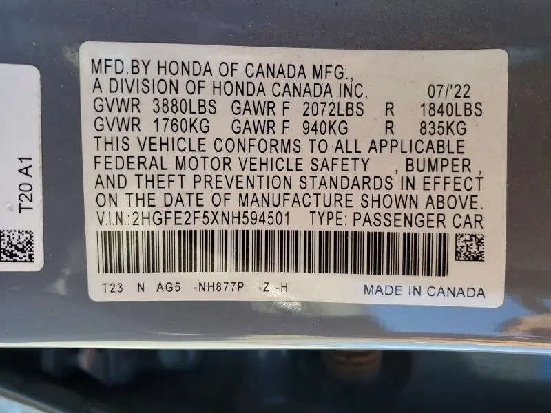 2022 HONDA CIVIC SPORT  