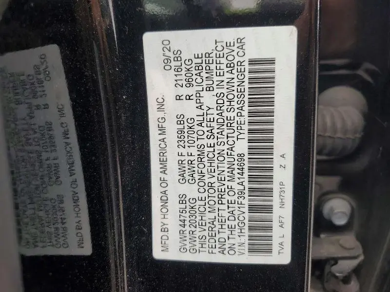 2020 HONDA ACCORD SPORT  