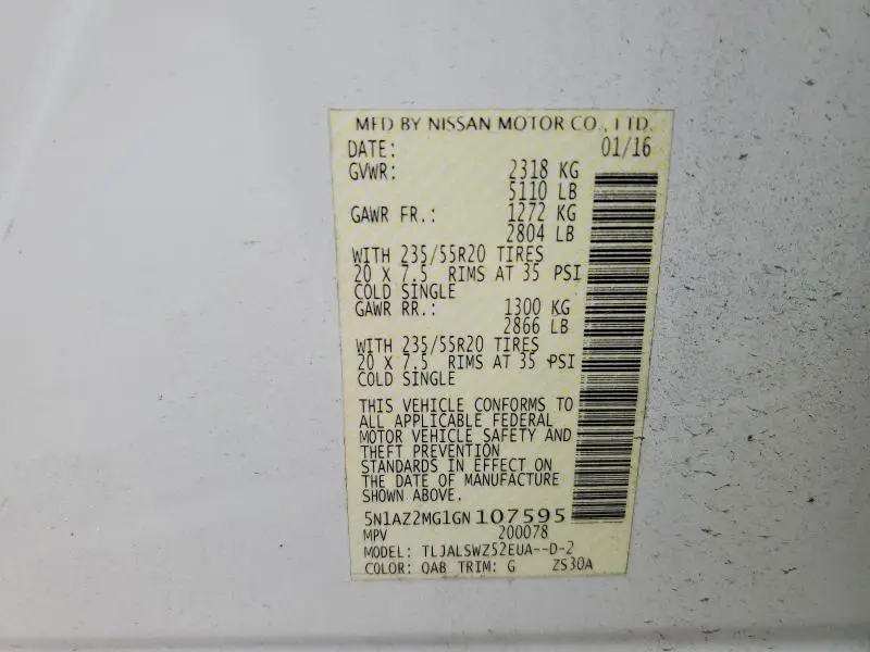 2016 NISSAN MURANO PLATINUM  