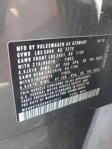2017 VOLKSWAGEN TIGUAN S  
