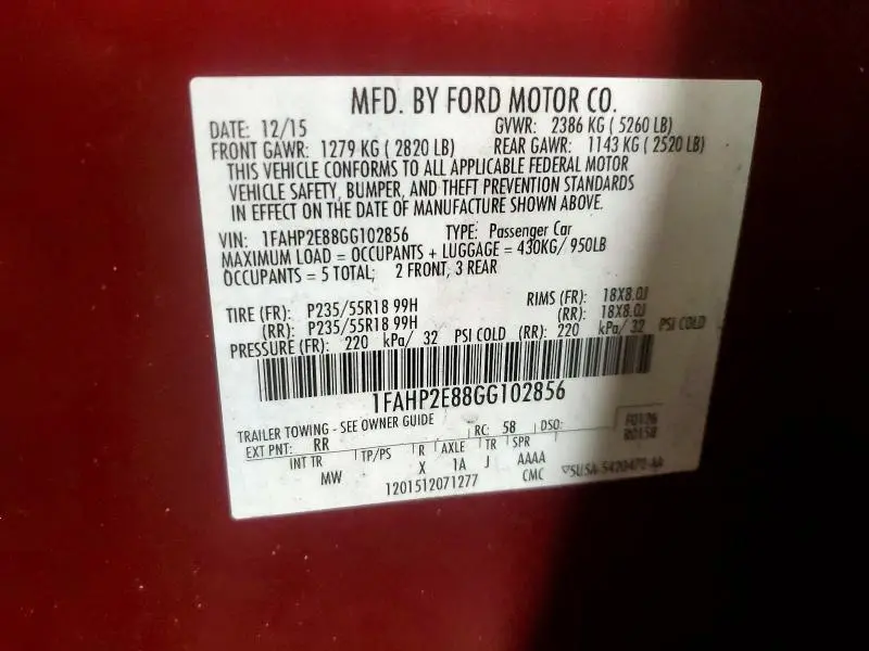 2016 FORD TAURUS SEL  