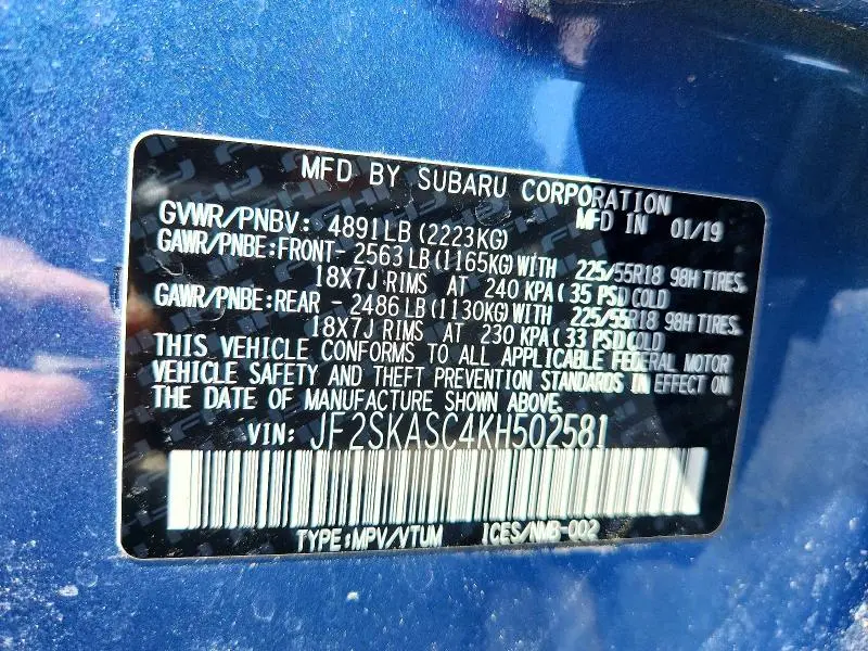 2019 SUBARU FORESTER LIMITED  