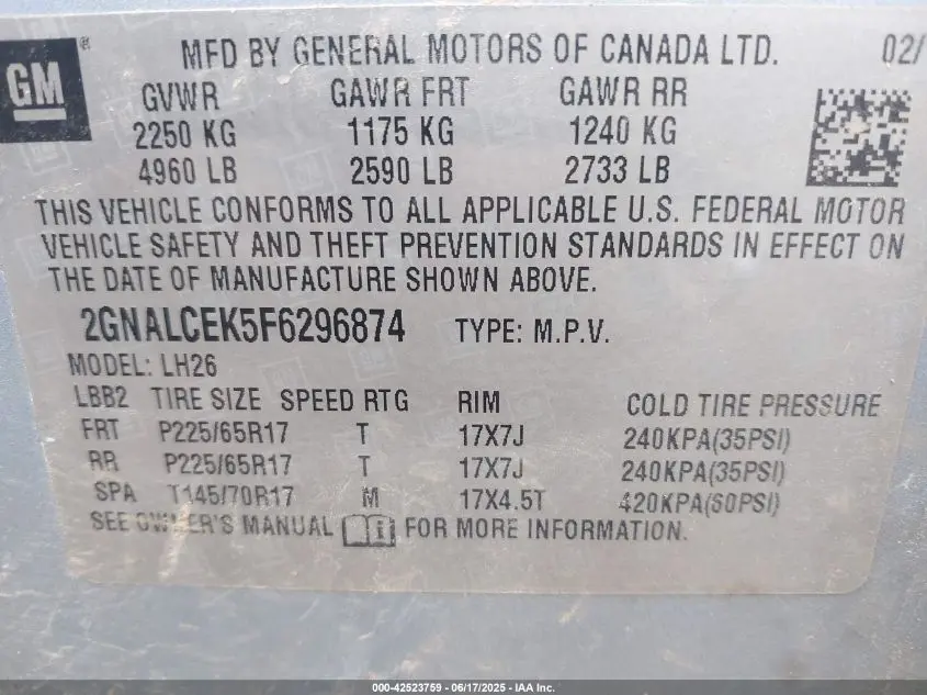 2015 CHEVROLET EQUINOX 2LT