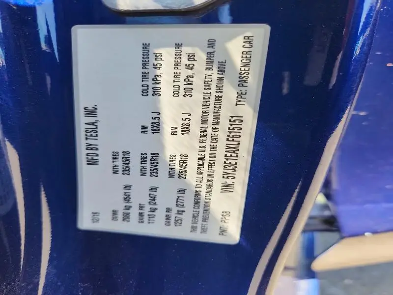 2020 TESLA MODEL 3   