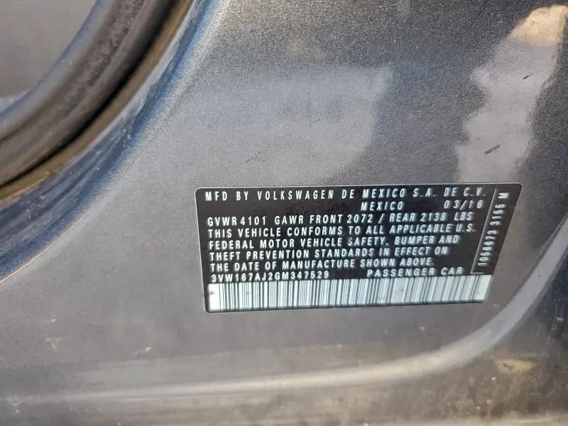 2016 VOLKSWAGEN JETTA S  