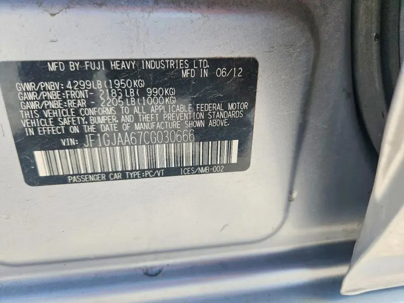 2012 SUBARU IMPREZA   