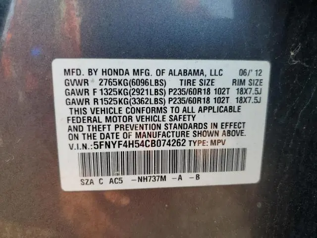 2012 HONDA PILOT EXL  