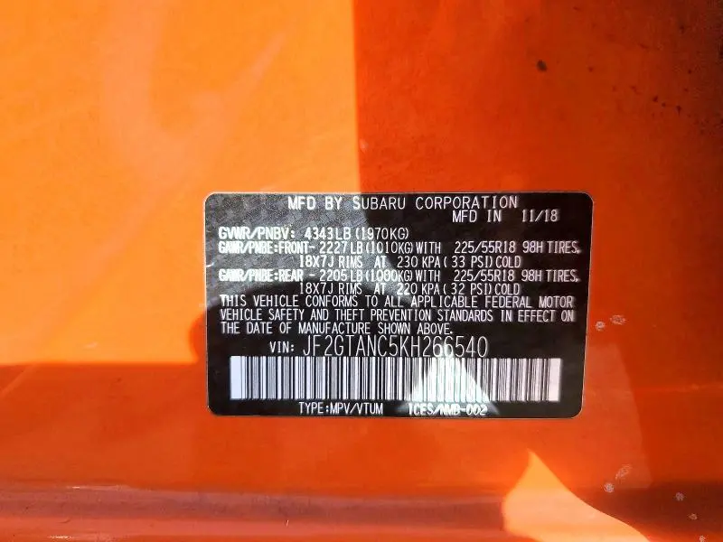 2019 SUBARU CROSSTREK LIMITED  