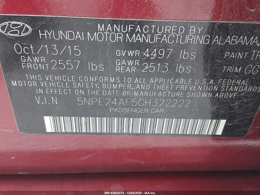 2016 HYUNDAI SONATA SE