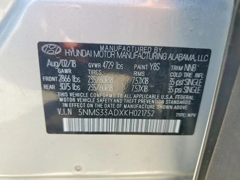 2019 HYUNDAI SANTA FE SEL PLUS 2.4L  