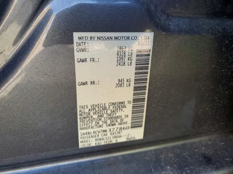 2021 NISSAN ALTIMA SR  