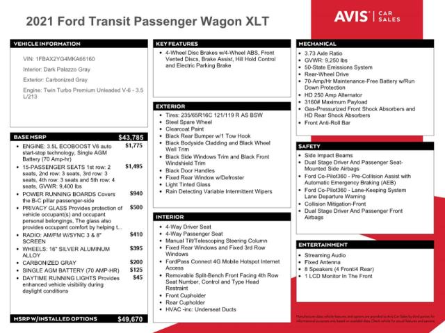 2021 FORD TRANSIT T-350