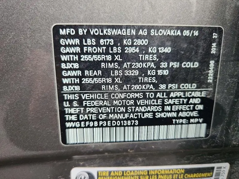 2014 VOLKSWAGEN TOUAREG V6  
