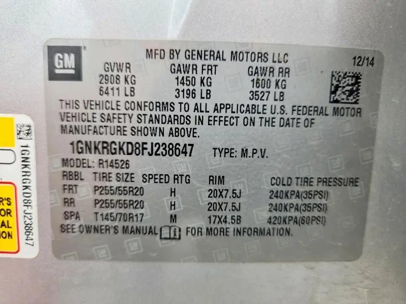 2015 CHEVROLET TRAVERSE LT  
