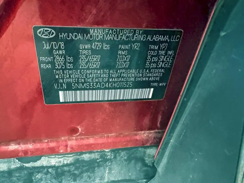 2019 HYUNDAI SANTA FE SEL  