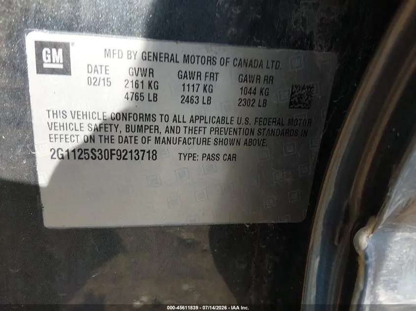 2015 CHEVROLET IMPALA 2LT