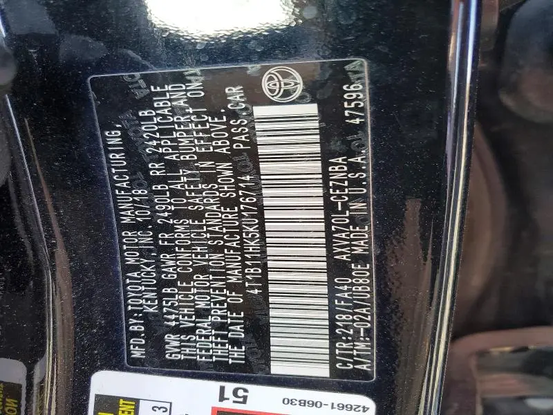 2019 TOYOTA CAMRY LE  