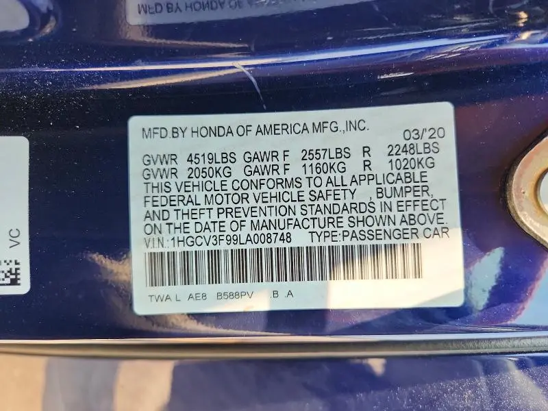 2020 HONDA ACCORD TOURING HYBRID  