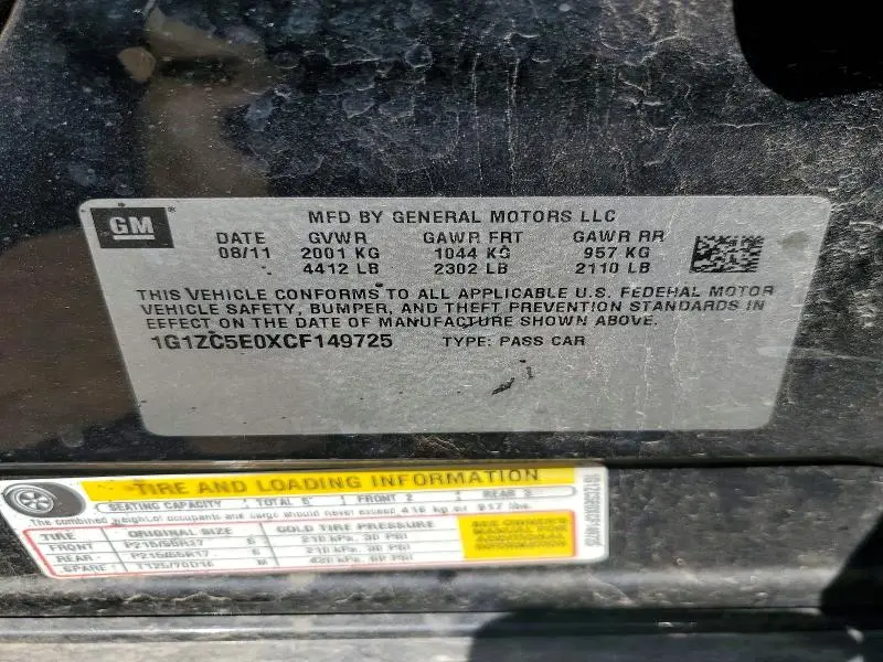 2012 CHEVROLET MALIBU 1LT  