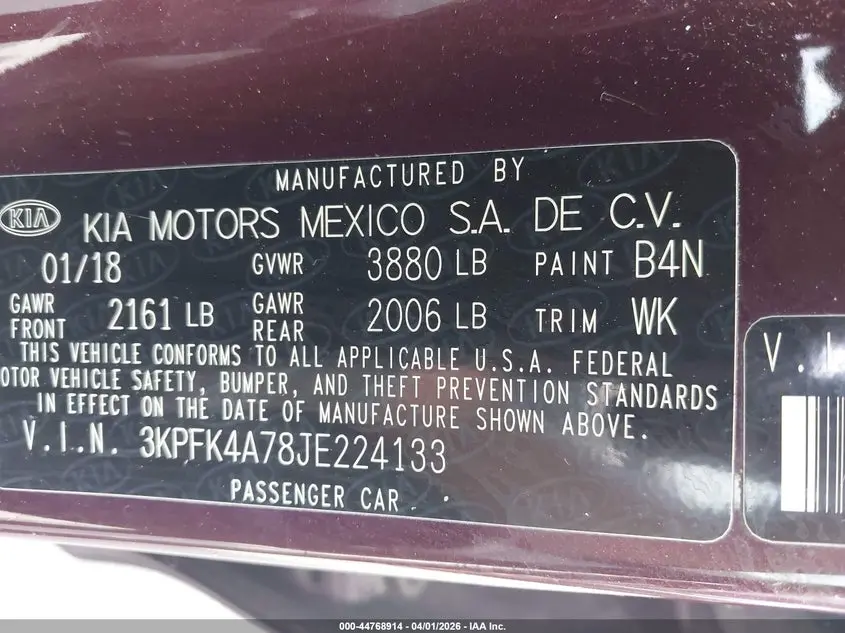 2018 KIA FORTE LX