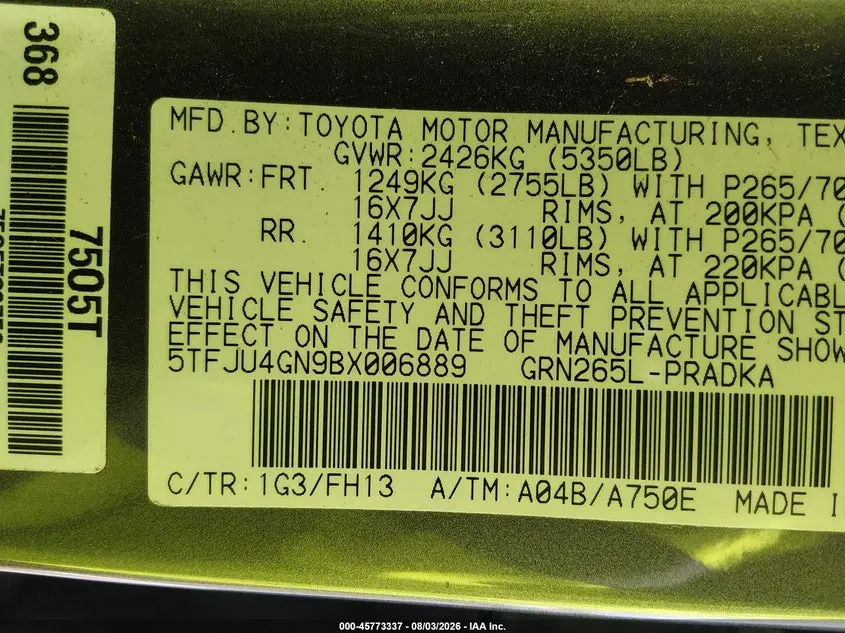 2011 TOYOTA TACOMA PRERUNNER V6