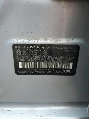 2020 MITSUBISHI MIRAGE ES  