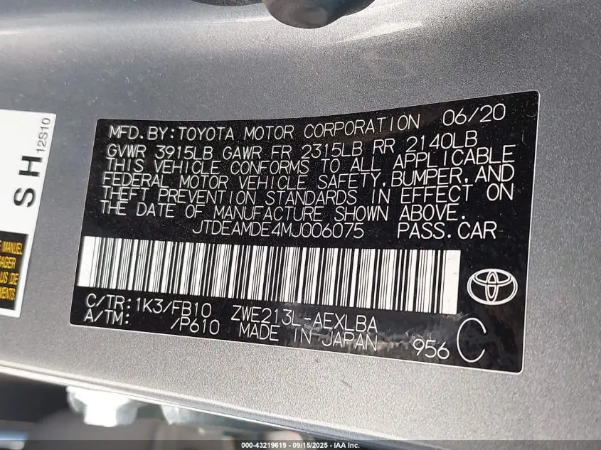 2021 TOYOTA COROLLA HYBRID LE