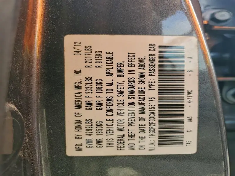 2012 HONDA ACCORD LX  