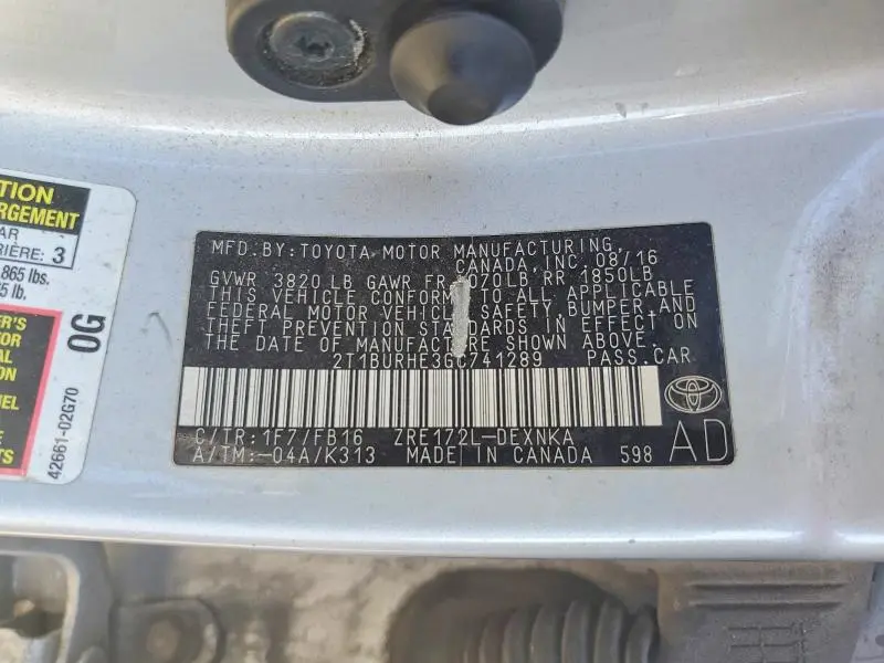 2016 TOYOTA COROLLA LE  