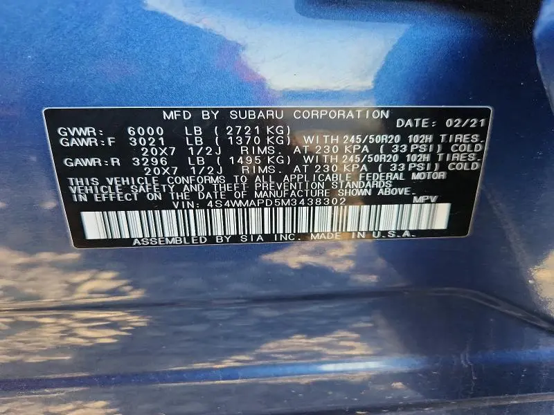 2021 SUBARU ASCENT LIMITED  