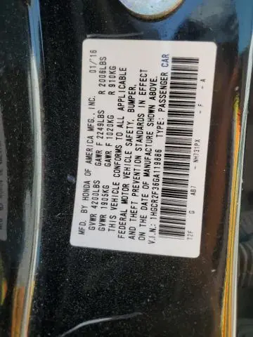 2016 HONDA ACCORD LX