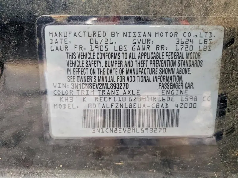 2021 NISSAN VERSA SV  