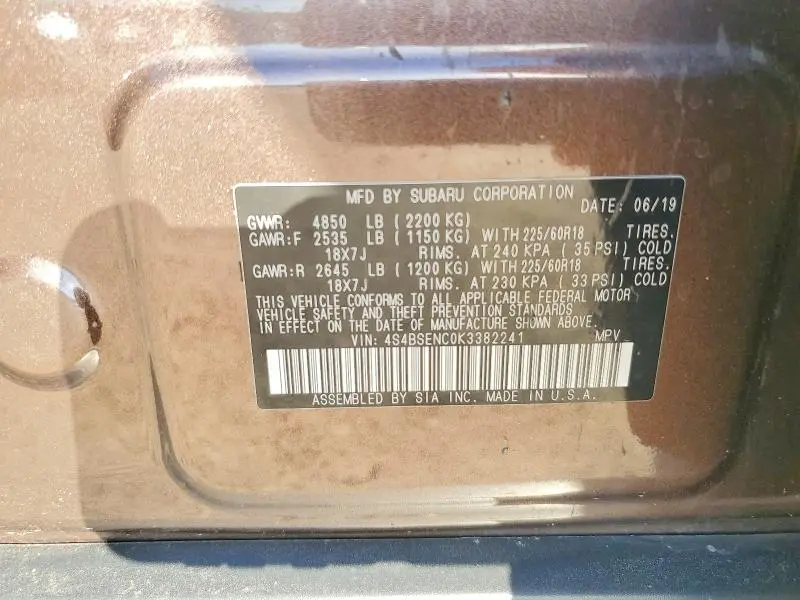 2019 SUBARU OUTBACK 3.6R LIMITED  