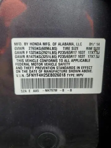 2014 HONDA PILOT LX  