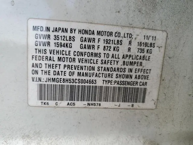 2012 HONDA FIT SPORT