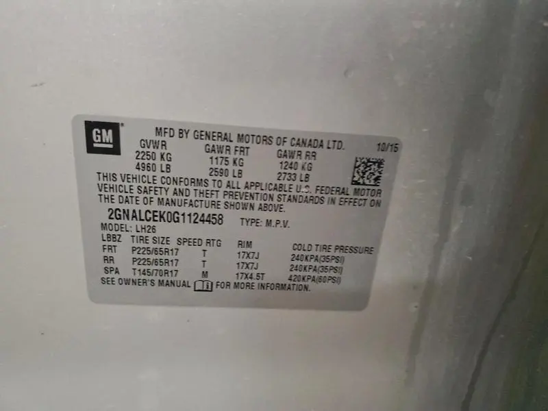 2016 CHEVROLET EQUINOX LT  